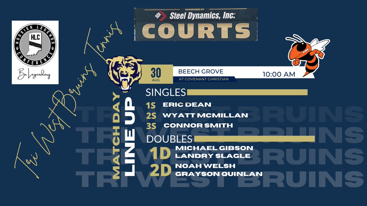 Tri-West Bruins Tennis (@twbruinstennis) on Twitter photo Bruins open Hoosier Legends Conference play today when they welcome Beech Grove to Steel Dynamics Inc. Courts for a 10 AM start.
<a href="/triwestsports/">Tri-West High School Athletics</a> <a href="/ScottFrye37/">Scott Frye</a> <a href="/TWSportsNetwork/">Tri-West Sport Network</a> Bruins open Hoosier Legends Conference play today when they welcome Beech Grove to Steel Dynamics Inc. Courts for a 10 AM start.
<a href="/triwestsports/">Tri-West High School Athletics</a> <a href="/ScottFrye37/">Scott Frye</a> <a href="/TWSportsNetwork/">Tri-West Sport Network</a>