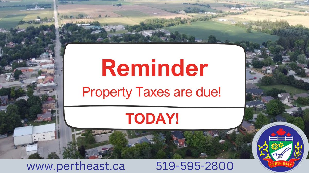 📢 REMINDER, PERTH EAST RESIDENTS!

🏡 Property tax payments are due TODAY — Friday, November 28th.

Make sure to pay on time to avoid late fees!

#PerthEast #PropertyTax #DueToday #TaxReminder