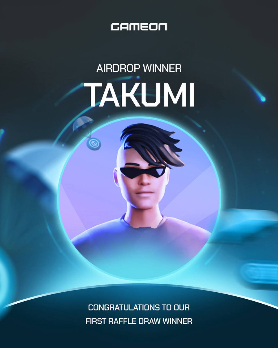Congratulations Takumi! 
First Winner of 1,000 points in the Raffle Draw.

Join the revolution:
👉app.gameonworld.ai