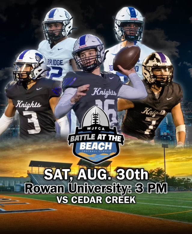 Old Bridge Football Season starts tomorrow 8/30 3pm vs Cedar Creek at Rowan U

Here is the YouTube livestream link:

youtube.com/live/4HGoXPI-Q…

Go Knights! 💪🏻🏈💜🖤

<a href="/OBK_FOOTBALL/">Old Bridge Knights Football</a> 
<a href="/mattdonaghue23/">Coach Donaghue</a> 
@JusinVal11 
<a href="/Brodynugent16/">Brody Nugent</a> 
<a href="/22E_Jayden/">Jayden Endaz</a> 
<a href="/cbenford_33/">Chris Benford</a> 
<a href="/theconnorlong_/">Connor long</a> 
<a href="/CMadsNj/">Christian Madison</a>