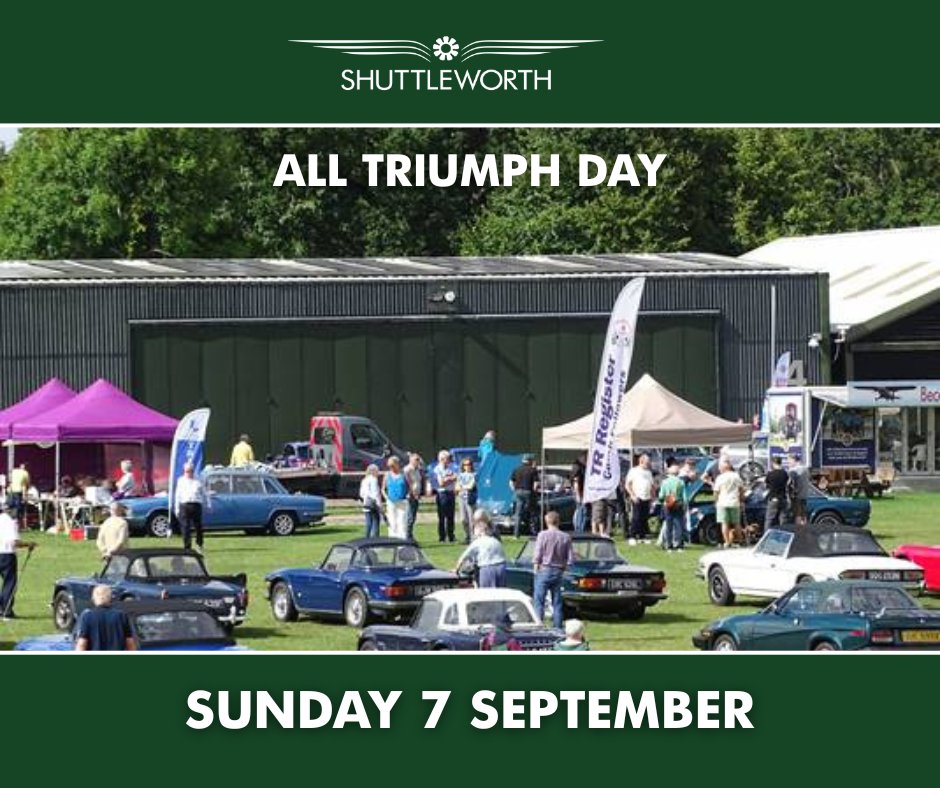 All Triumph Day returns to Shuttleworth

Stop by this Sunday and catch over 250 classic vehicles arrive for the TR Register's annual gathering of classic Triumphs. First arrivals of these vintage machines is from 09:30.