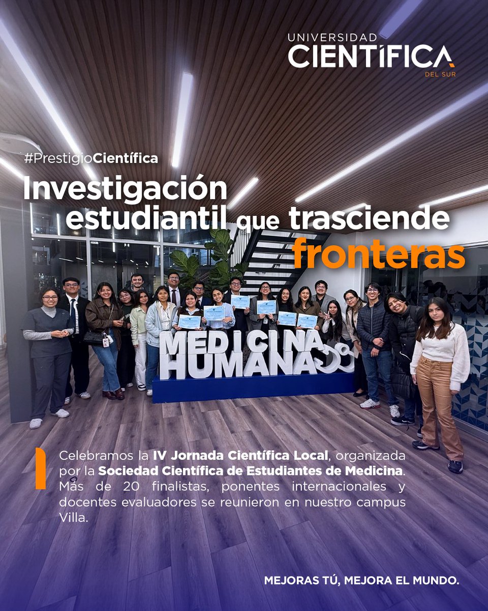 En la IV Jornada Científica Local reunimos talento, innovación y visión internacional para impulsar la investigación médica desde el pregrado.
Un espacio donde la excelencia académica y el compromiso social caminan juntos.