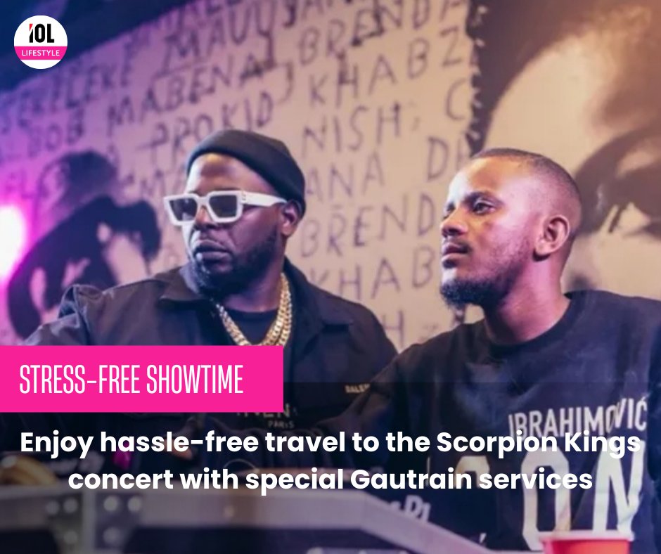 IOL's tweet image. Gautrain and the Passenger Rail Agency of South Africa (PRASA) will run special late-night train services to accommodate thousands of fans attending the Scorpion Kings Live [with Friends] concert at Loftus Versfeld Stadium on Friday.
#PRASA #kabzadesmall #maphorisa #scorpionkings