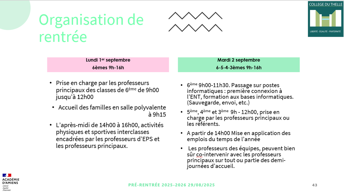 Modalités de la rentrée