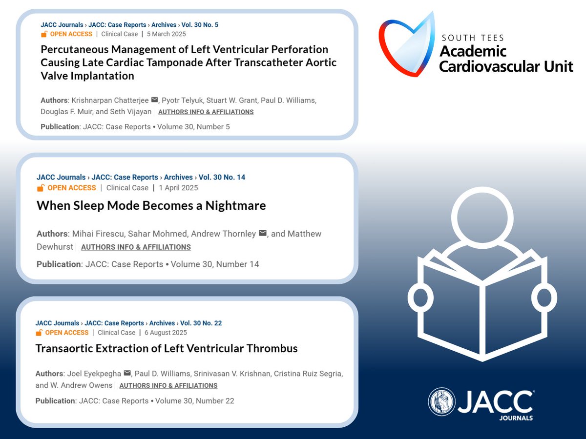 Looking for some reading material this weekend? Here's some of the latest work the Cardiology team  <a href="/SouthTees/">South Tees Hospitals</a> have been involved with

jacc.org/doi/abs/10.101…

jacc.org/doi/10.1016/j.…

jacc.org/doi/10.1016/j.…

<a href="/AndyThornley/">Andy Thornley</a> <a href="/stuartwgrant/">Stuart Grant</a> <a href="/DrPdwilliams/">Paul Williams</a> <a href="/SethVijayan/">Seth Vijayan</a> <a href="/KrishnarpanC/">Krishnarpan Chatterjee</a>