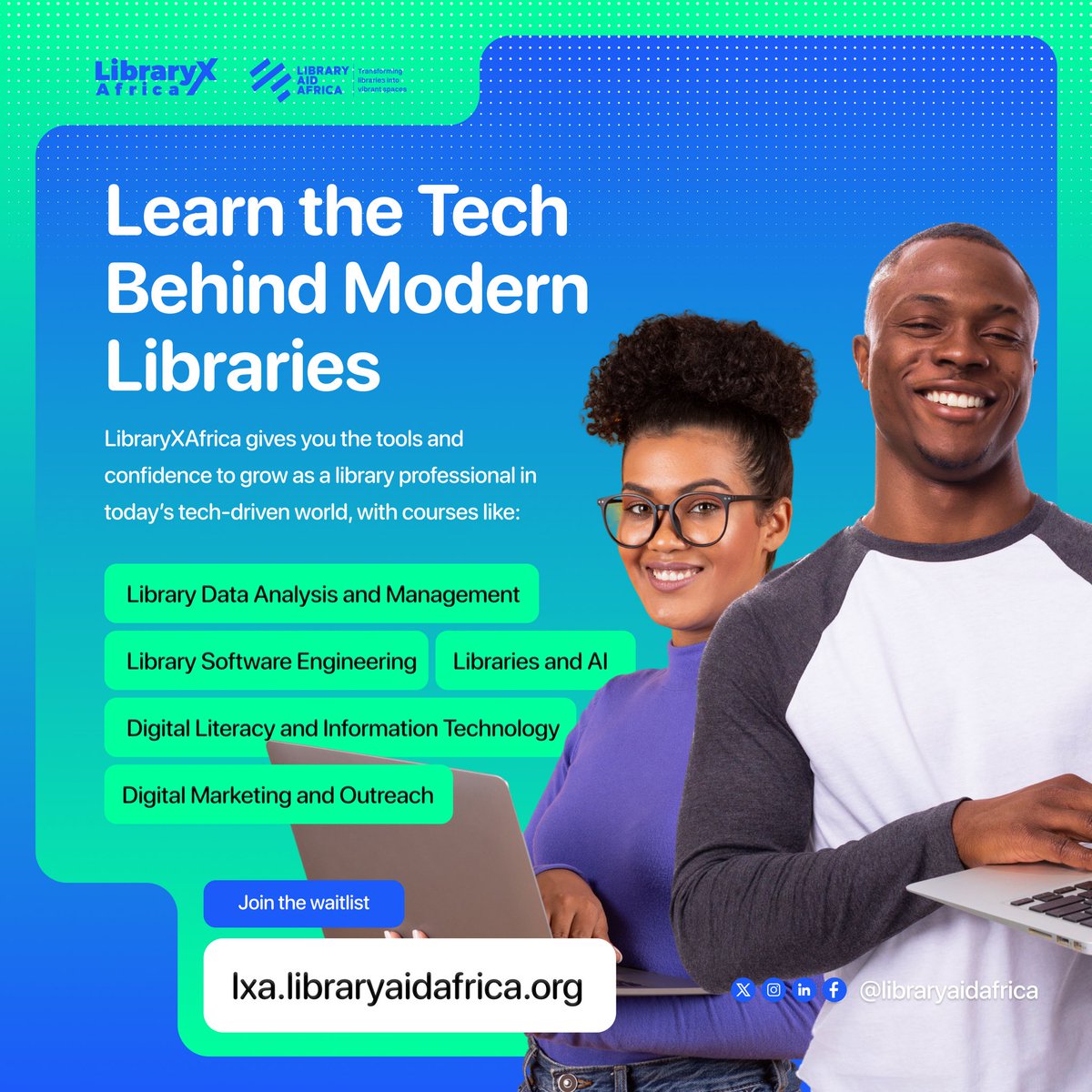 libraryaidafric's tweet photo. LibraryTech = the future of libraries 

Librarians need digital skills to deliver smarter services &amp; reimagine library spaces.

Ready to transform your career? 👉 Join #LibraryXAfrica today: https://t.co/zuphNIJ6Nm

#LibrariansInTech https://t.co/hxCi9WaTAX