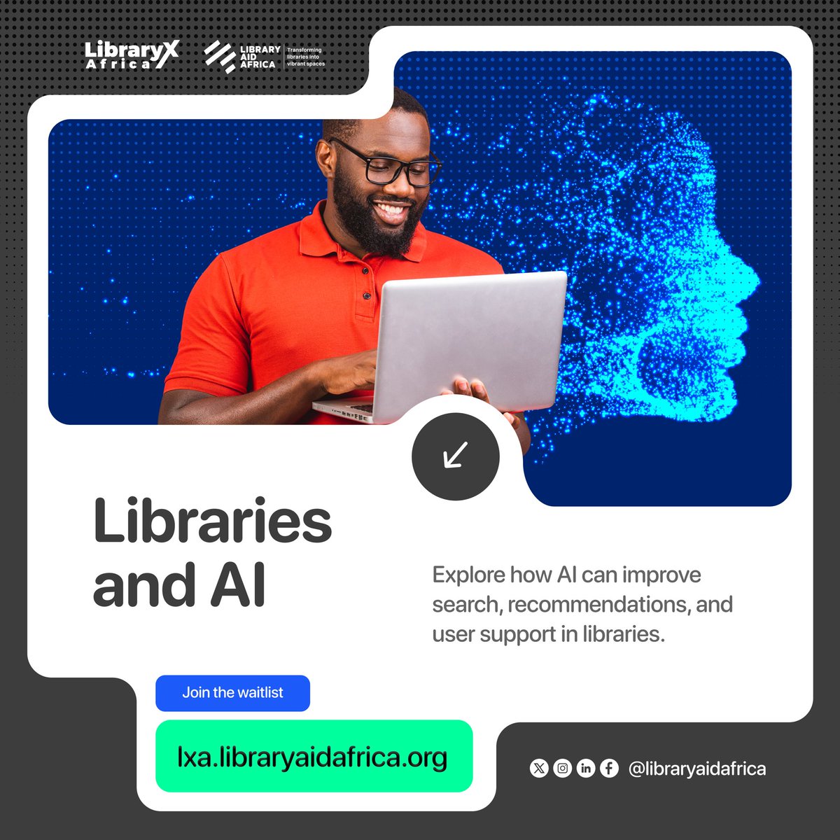 libraryaidafric's tweet photo. LibraryTech = the future of libraries 

Librarians need digital skills to deliver smarter services &amp; reimagine library spaces.

Ready to transform your career? 👉 Join #LibraryXAfrica today: https://t.co/zuphNIJ6Nm

#LibrariansInTech https://t.co/hxCi9WaTAX