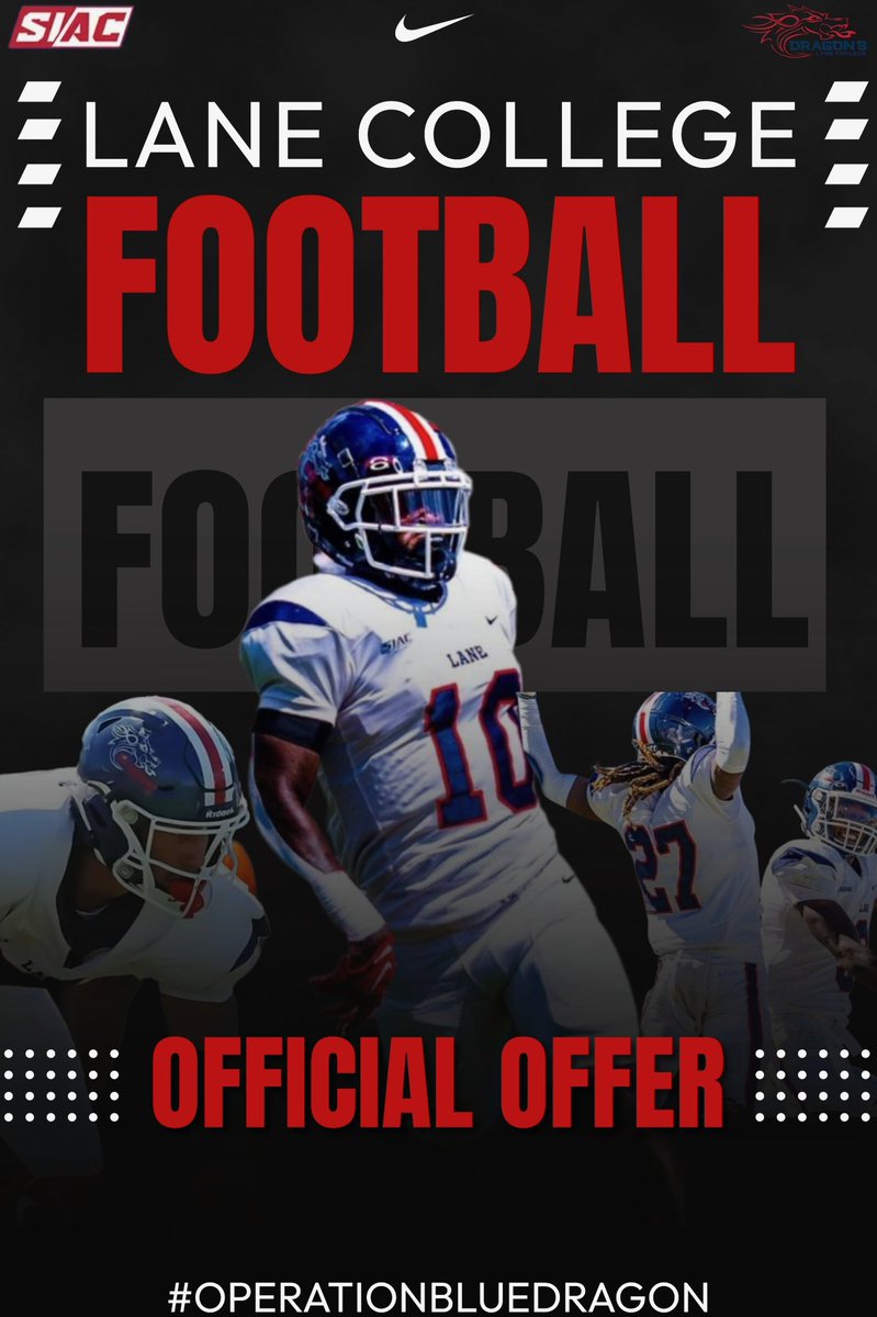I am blessed to receive my first offer from <a href="/thelanecollege/">Lane College</a> <a href="/CoachCogmon/">Jerrell Cogmon</a> <a href="/CoachEritTurner/">Erit Turner</a> <a href="/Money_MakinBull/">Coach B</a>