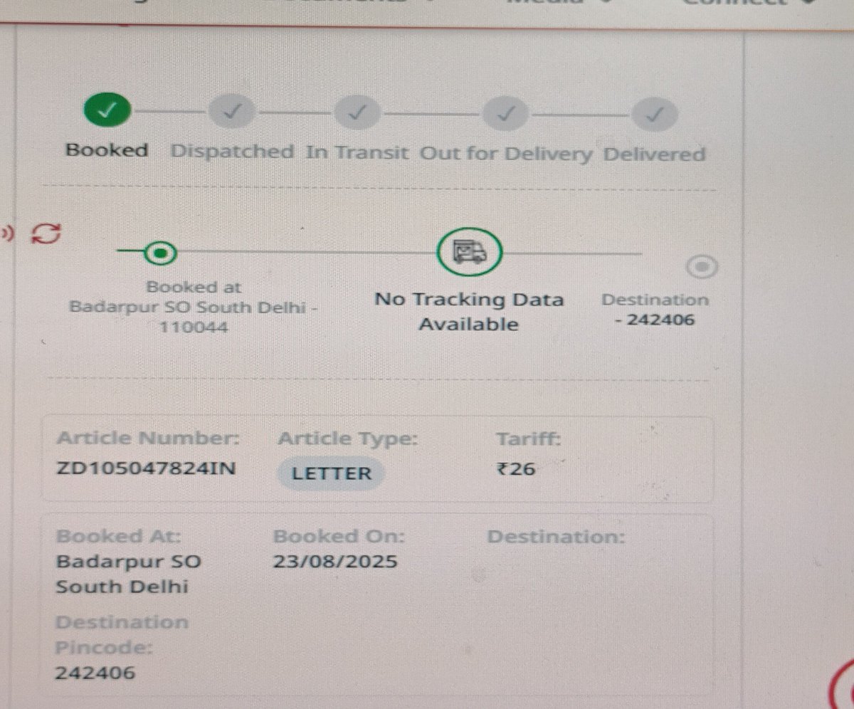 nirbhaysin72689's tweet photo. हमारा पार्सल 23/08/2025 को बुक हुआ लेकिन अभी तक डिस्पैच नहीं हुआ,
@IndiaPostOffice @JM_Scindia @PemmasaniOnX https://t.co/gt8MnX2vJp