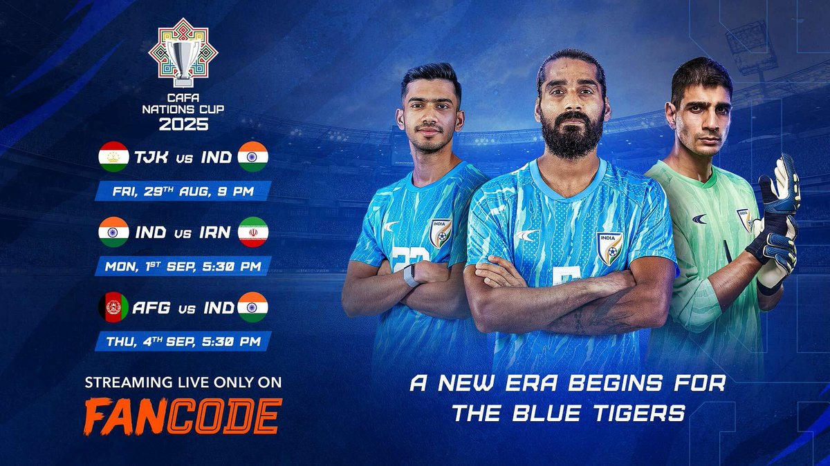 The Blue Tigers 🇮🇳 kick off their CAFA Nations Cup vs Tajikistan tonight! With Sandesh Jhingan leading the backline, Gurpreet Singh Sandhu guarding the posts &amp; new stars like Ashique Kuruniyan &amp; Chhangte eager to shine, can India start Jamil’s reign with a win? 💪🔥

Streaming