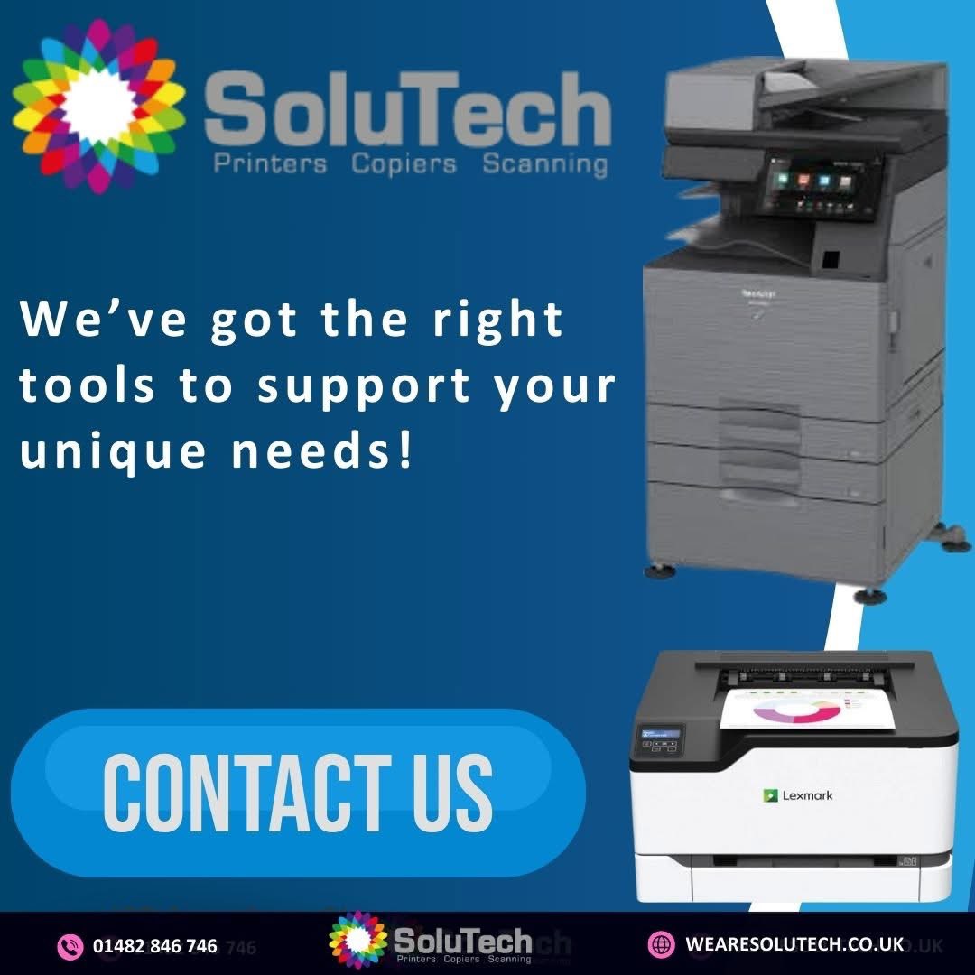 wearesolutech's tweet photo. 🖨️ From photocopiers to top-tier printers, SoluTech equips businesses in nationally with office essentials that drive productivity and cut costs.
We’ve got the right tools to support your needs.
📲Call us today - 01482 846 746
#printer | #photocopiers | #scanner | #Solutech https://t.co/BB2XRXBQGI