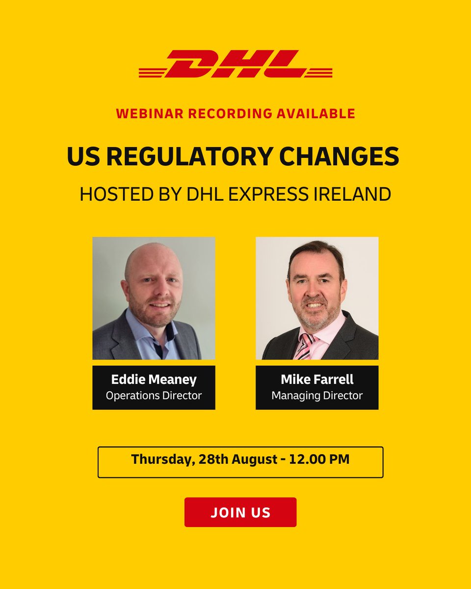 DHLExpressIre's tweet image. 🚨 Shipping to the USA?

Missed our webinar? Watch Eddie Meaney &amp;amp; Mike Farrell break down customs updates and how to keep your shipments moving fast. 📦✈️

🔗 Watch: youtu.be/ZquNKxFQ_Xs

#DHLExpress #ShippingToUSA #CustomsUpdate