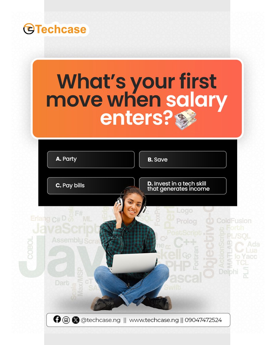 Techcase_ng's tweet image. Truth is, partying ends in a day, bills never stop, and savings alone won’t multiply.
So, when salary enters what’s your first move?
Start your journey with Techcase today.
techcase.ng
📞 09047472524
#TechSkills #LearnTech #DigitalSkills #TechCareer #FutureReady