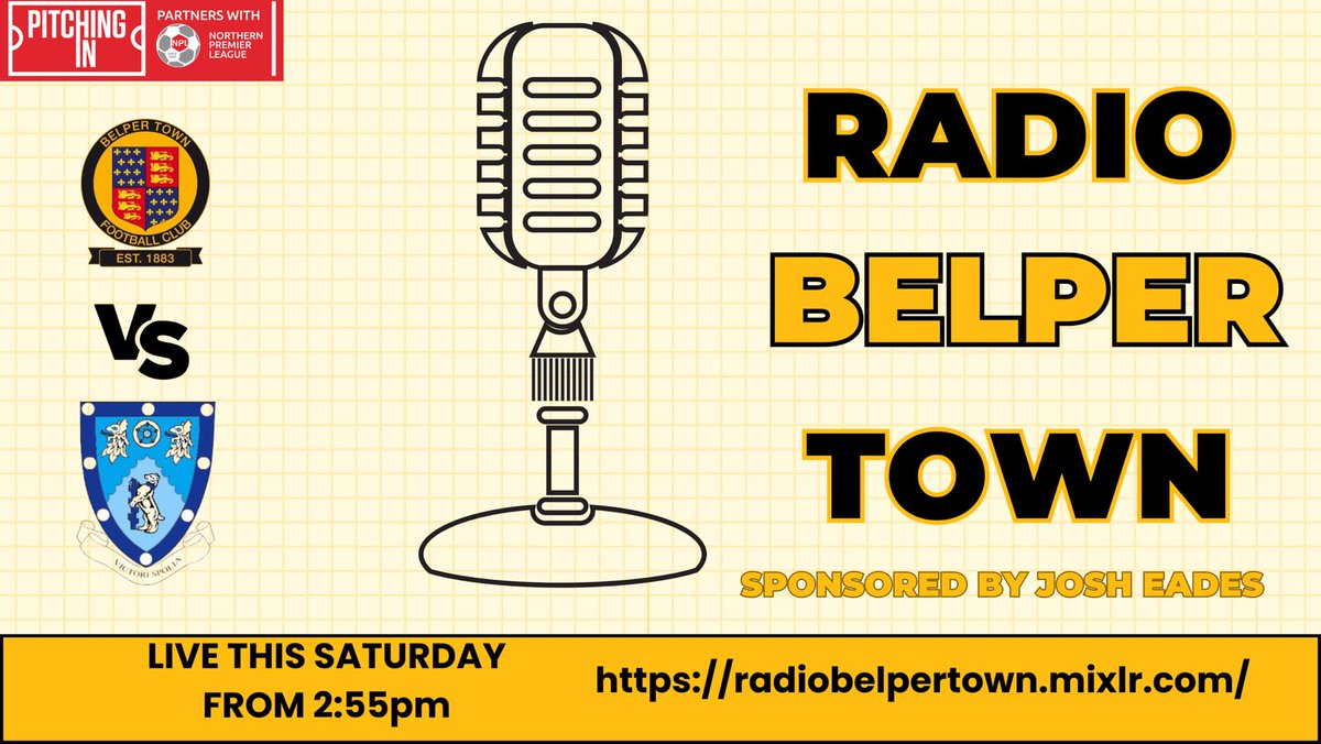 Tomorrow live commentary is back!
<a href="/BelperTownFC/">𝗕𝗲𝗹𝗽𝗲𝗿 𝗧𝗼𝘄𝗻 | 𝟣𝟪𝟪𝟥</a>  vs <a href="/RugbyTown_FC/">Rugby Town FC</a> in the Pitching In Northern Premier League Midlands.
Tune in from 14:55 for all of the action live from The Raygar Stadium.