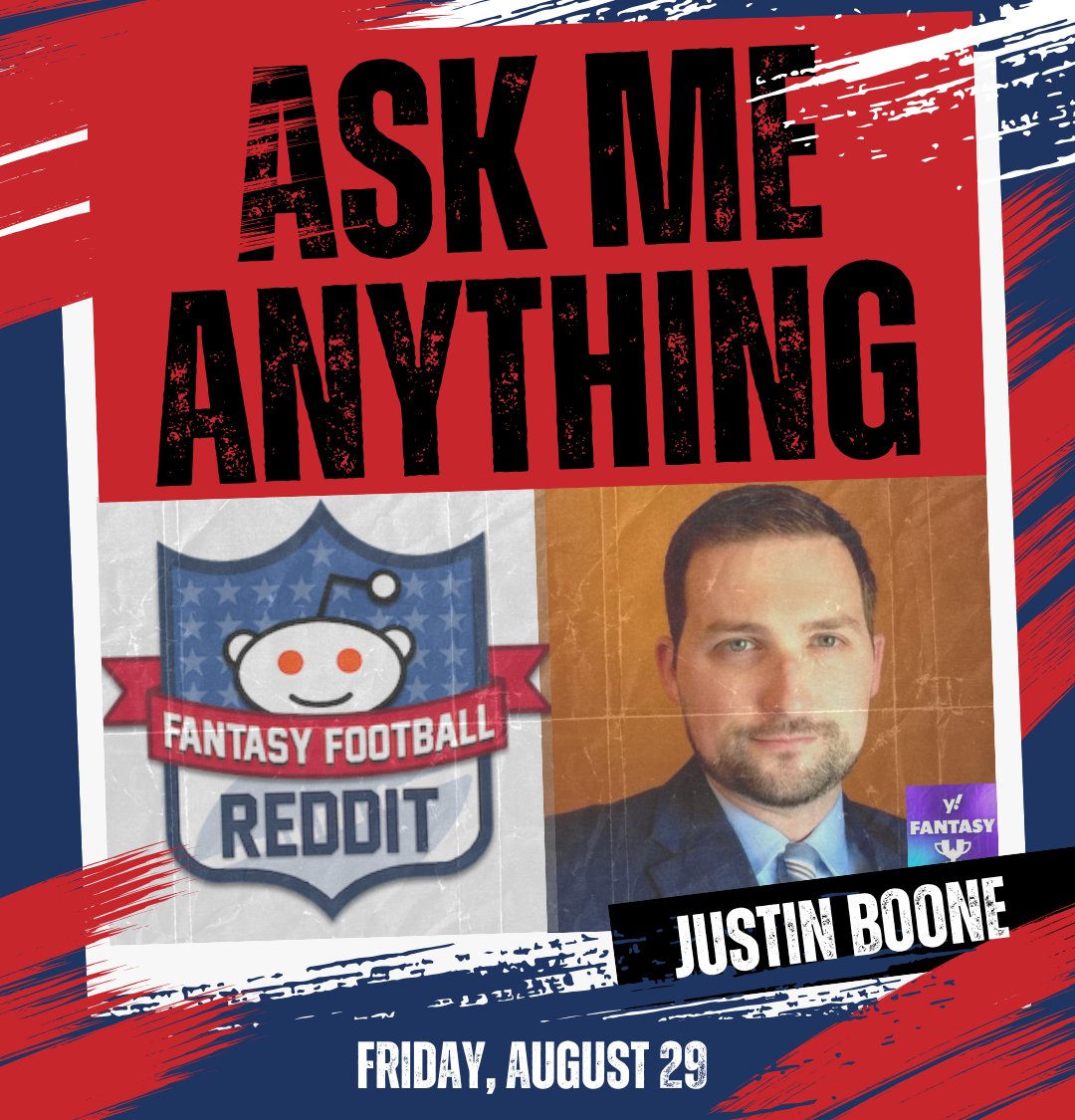 RedditFFMod's tweet photo. #AMAugust Headliner Week wraps up today as @justinboone of @YahooFantasy joins us!

Millions of fantasy drafts will be held this weekend. Don't go into yours without last-minute insights from Boone!

1 p.m.
r/fantasyfootball https://t.co/ArcNnhvhbj