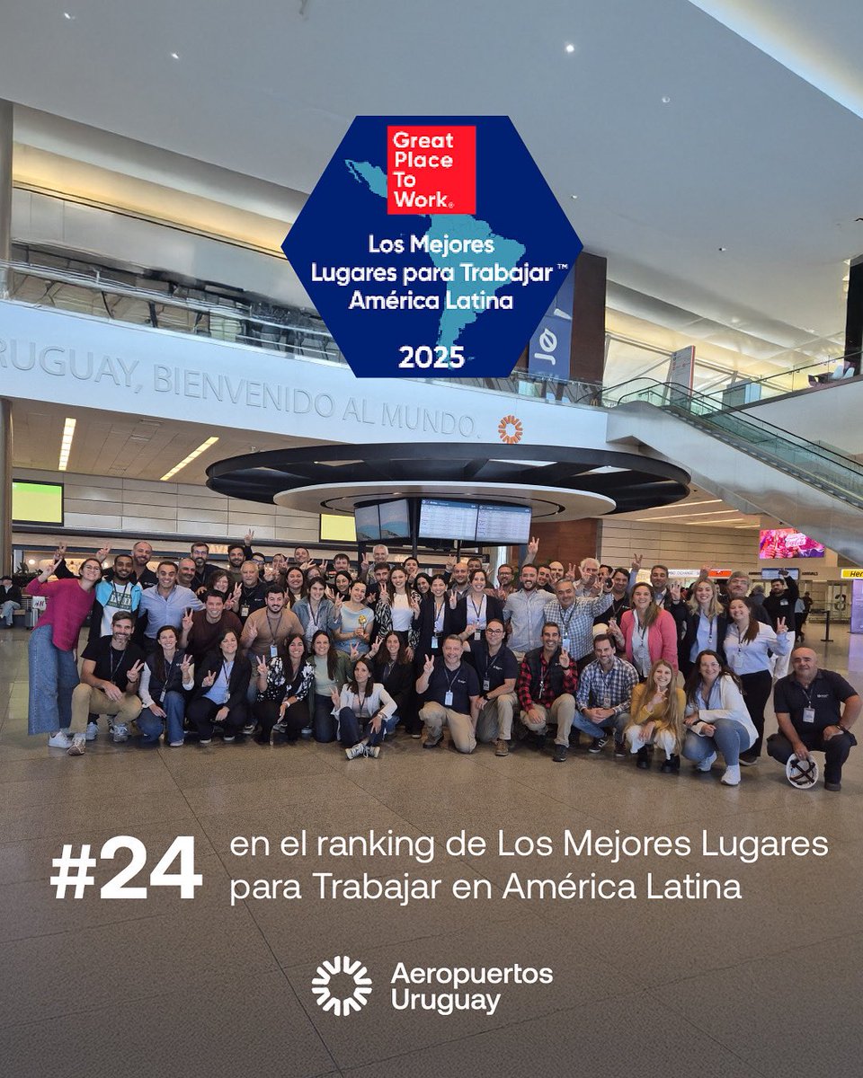 ¡Hay equipo!

Estamos en el puesto #24 del ranking de Mejores Lugares para Trabajar en América Latina 🌎🙌.

El único aeropuerto reconocido entre las 100 empresas del ranking, y reafirmamos nuestro compromiso con las personas que hacen posible nuestra labor cada día 💙✈️.