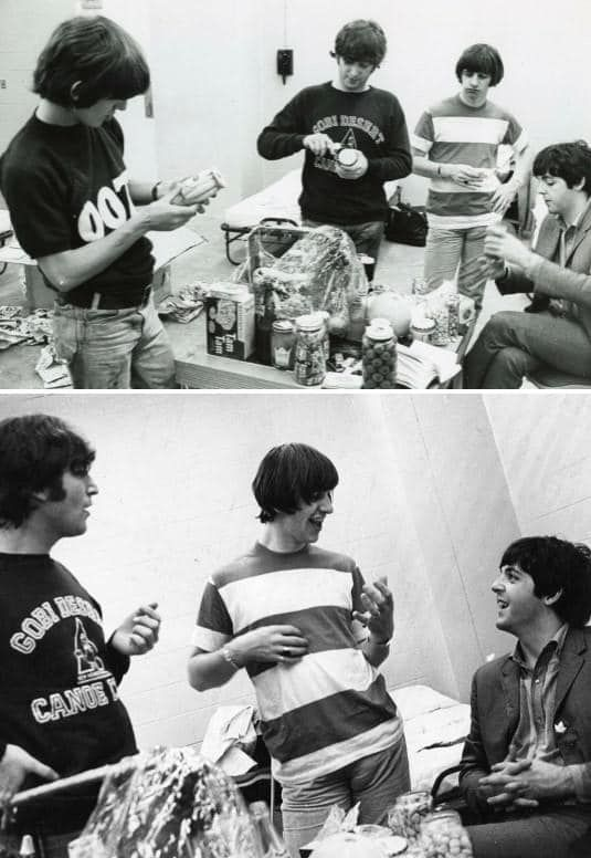 The #Beatles backstage at Atlanta Stadium, August, 1965