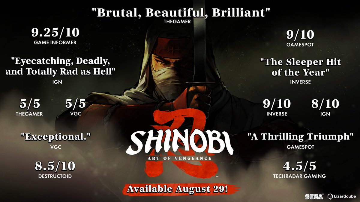 Shinobi: Art of Vengeance releases today
From the bottom of our hearts, THANK YOU.
Thanks <a href="/SEGA/">SEGA</a> for entrusting us with such a beloved IP.
Thanks the fans and the players.
I hope you'll enjoy this new adventure 🥷💕