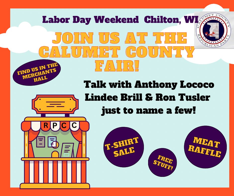 Come join us at the fair this weekend.  $15 t-shirts.  $5 sales rack and much more. Meet with elected officials and candidates for 2026.  Take our 2026 Governor straw poll.  Sign up as a member with end of summer special for $15.  Enter our meat raffle worth $300.00.  We are