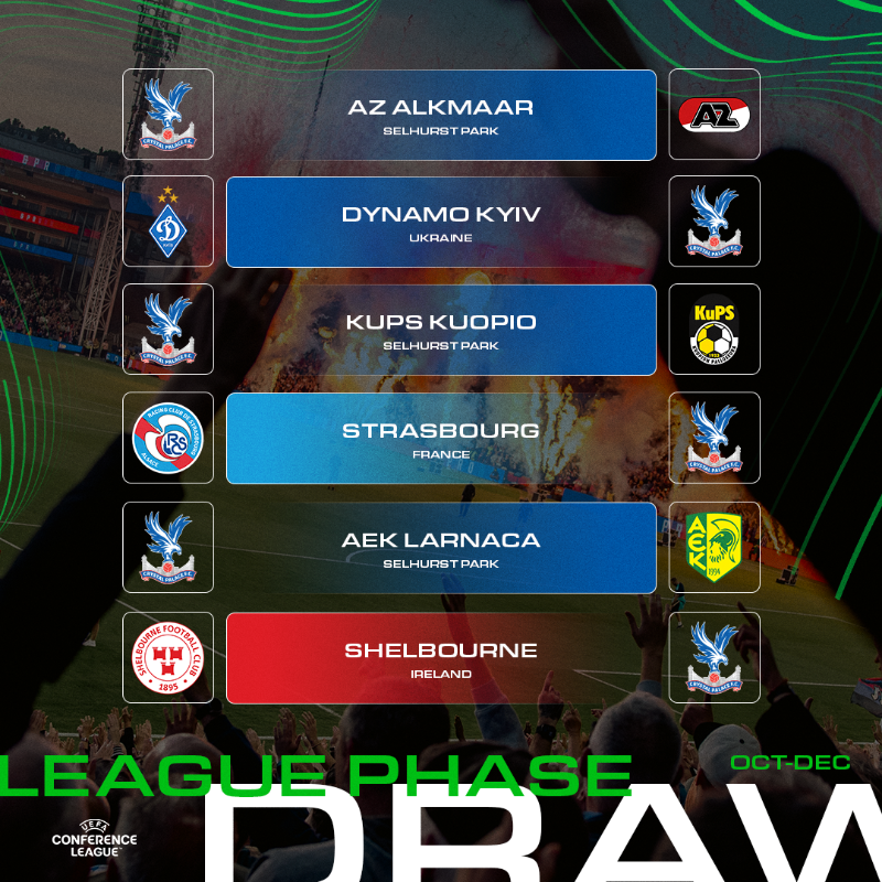 CPFC's tweet photo. Our Europa Conference League fixtures are locked in 🔒
