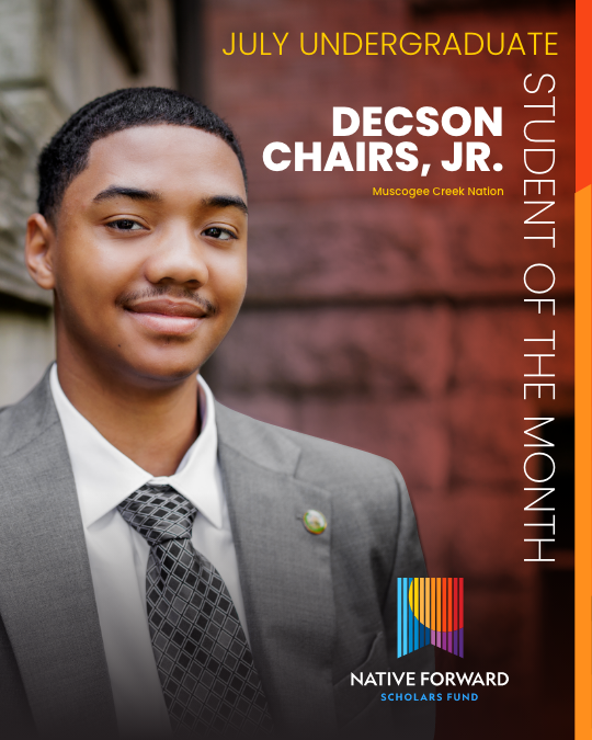 Native_Forward's tweet image. Meet Decson Chairs Jr., July Undergraduate Student of the Month! 🎓 A proud Muscogee Creek Nation member, he studies Music Education &amp;amp; Biological Science at Wichita State &amp;amp; volunteers in his community. Read his inspiring story: bit.ly/NFS-SOTM_July25
#NativeForward