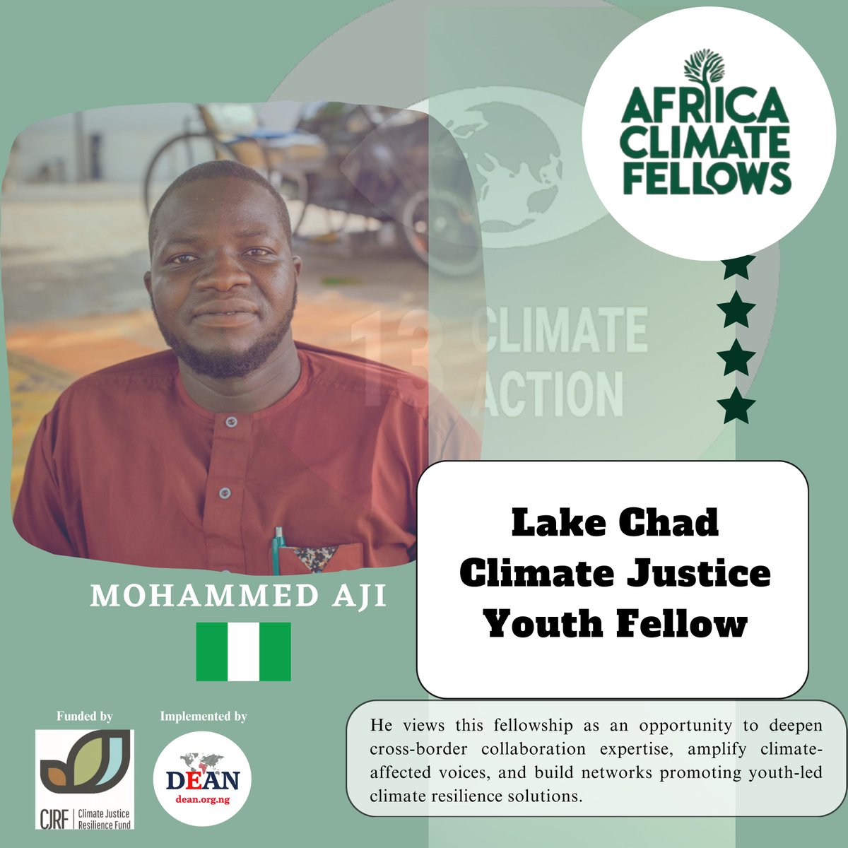 Meet our fellow, Mohammed Aji — a climate change activist, disability rights advocate, and peace champion from the Lake Chad region. As a 2024 alumnus of the Climate Justice Academy in Arusha, Tanzania, he uses social media campaigns and grassroots action to raise climate