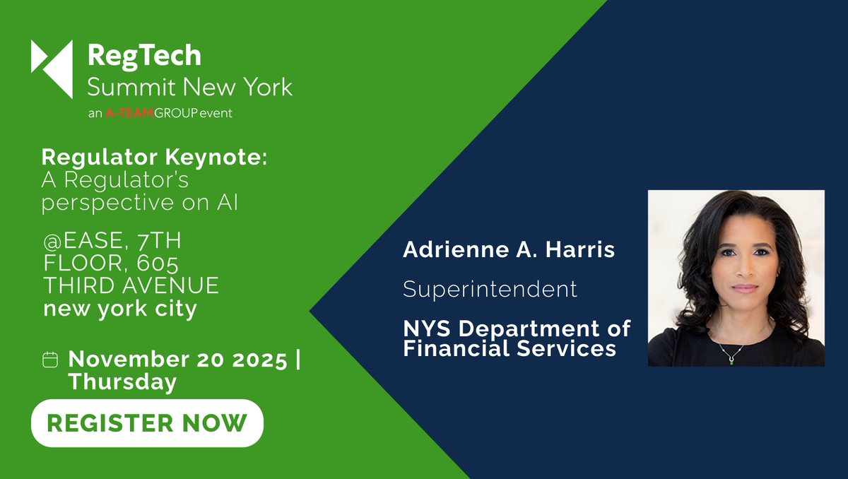 RegTechInsight's tweet image. RegTech Summit New York is back this fall on Nov 20, and we&apos;re thrilled to welcome Adrienne A Harris, Superintendent @NYDFSs to give a &apos;Regulator Keynote: A Regulator&apos;s perspective on AI&apos;

Get the details: eu1.hubs.ly/H0mFwjn0

#RTSNYC #regtechsummit #regtech #AI