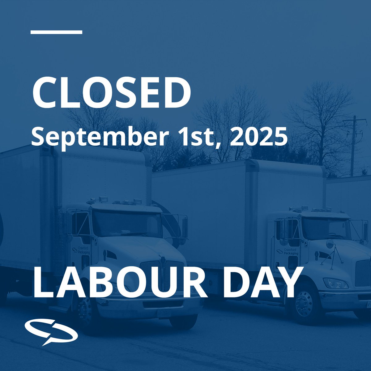 Please note all Crawford Packaging locations will be closed on Monday, September 1st for #LabourDay. We will reopen on Tuesday, September 2nd at 8:30 AM.

Click the link for our delivery schedule: crawfordpackaging.com/company/news/d…

#CrawfordPackaging #BestManaged #DeliverySchedule