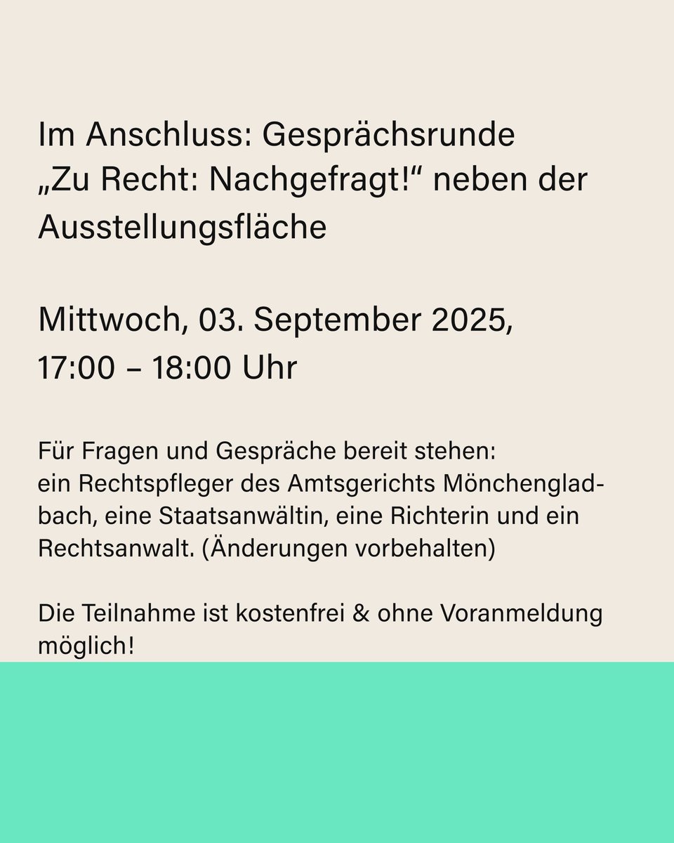Wo begegnet uns #RechtImAlltag? Unsere Pop-Up-Ausstellung „Recht – Spielregeln des Alltags“ macht Recht interaktiv erlebbar. Nächste Station: 
📍 Mönchengladbach, 30.08. – 10.09.25 | Eintritt frei
#SpielregelnDesAlltags #LetsTalkAboutRecht
🤝Regionales Bildungsbüro &amp; <a href="/Justiz_NRW/">Ministerium der Justiz NRW</a>