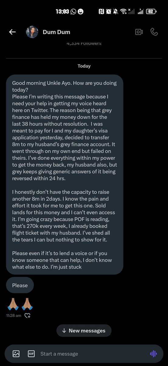 πS.A.L.A.K.Oπ (@unkleayo) on Twitter photo .<a href="/greyfinance/">Grey (YC W22)</a>
8M naira is a lot of money. You cannot hold onto user funds without response or resolution.
The money is supposed to be for a visa application and you're about to put this family in trouble.
Respectfully, you have 24 hours to do the needful. .<a href="/greyfinance/">Grey (YC W22)</a>
8M naira is a lot of money. You cannot hold onto user funds without response or resolution.
The money is supposed to be for a visa application and you're about to put this family in trouble.
Respectfully, you have 24 hours to do the needful.