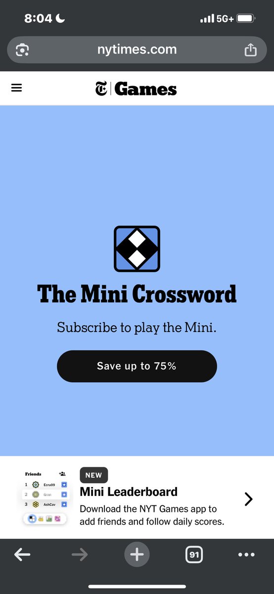 Mini-Crossword being put behind the paywall is busch league stuff. Did private equity buy The NY Times or something?