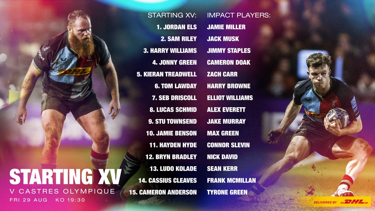 👊 Our Starting XV for Castres ⤵️  

📺 Watch live on the Harlequins App: quins.co.uk/download-the-h…  

📦 Delivered By <a href="/DHLRugbyUK/">DHL Rugby UK</a>   

#COYQ #COvHAR
