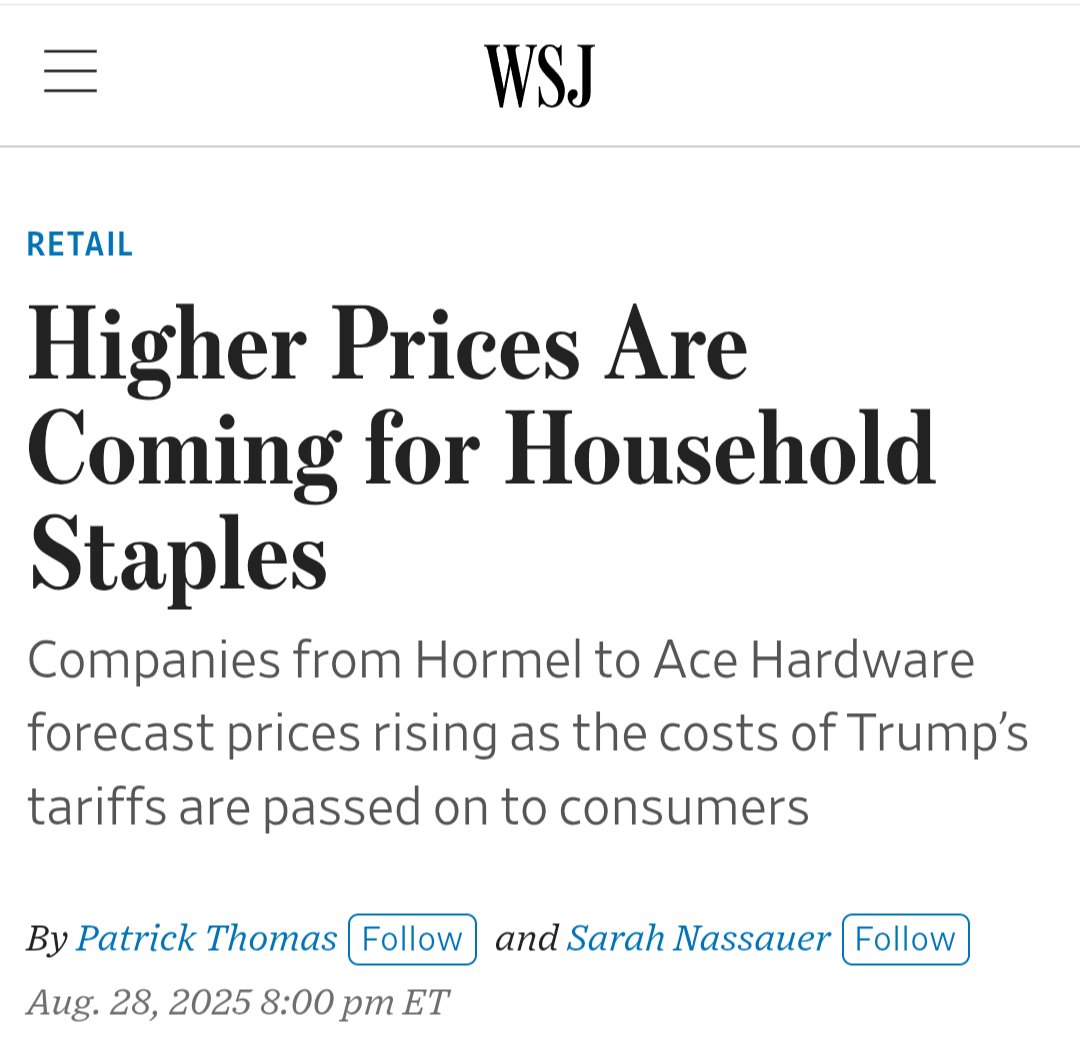 AngieLauritsen's tweet image. &quot;The escalating prices offer a glimpse of how President Trump’s trade policy is starting to trickle down to American shoppers.&quot;
Rising everyday prices due to tariffs is a policy choice. #GOPTariffs #Trumpflation #NESen #NE02
