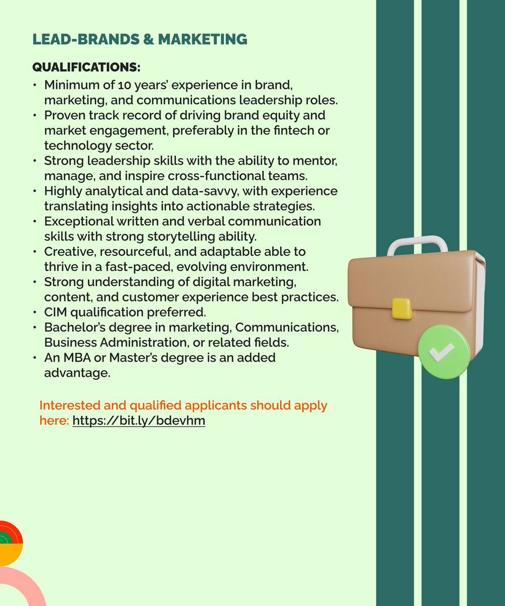 HumanManagerNig's tweet image. We’re hiring a Lead, Brands &amp;amp; Marketing at HumanManager!

Shape powerful brands, drive growth, and lead the future of HRTech across Africa. 🌍

Apply now 👉 bit.ly/MktingLead

#humanmanager #Hiring #MarketingLeadership #HRtech