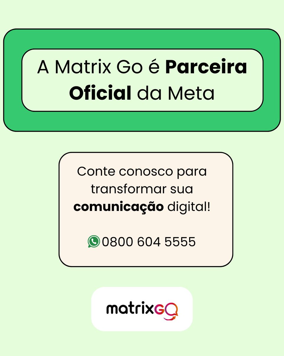 Matrix__go's tweet image. WhatsApp Business API: entenda as Categorias de Conversa 
✅ Fale com a Matrix que é Parceira Oficial da Meta e otimize a sua comunicação!
 📞 0800 604 5555
#MatrixGo #WhatsAppAPI #MetaBusinessPartner #CategoriasDeConversa #MarketingConversacional
