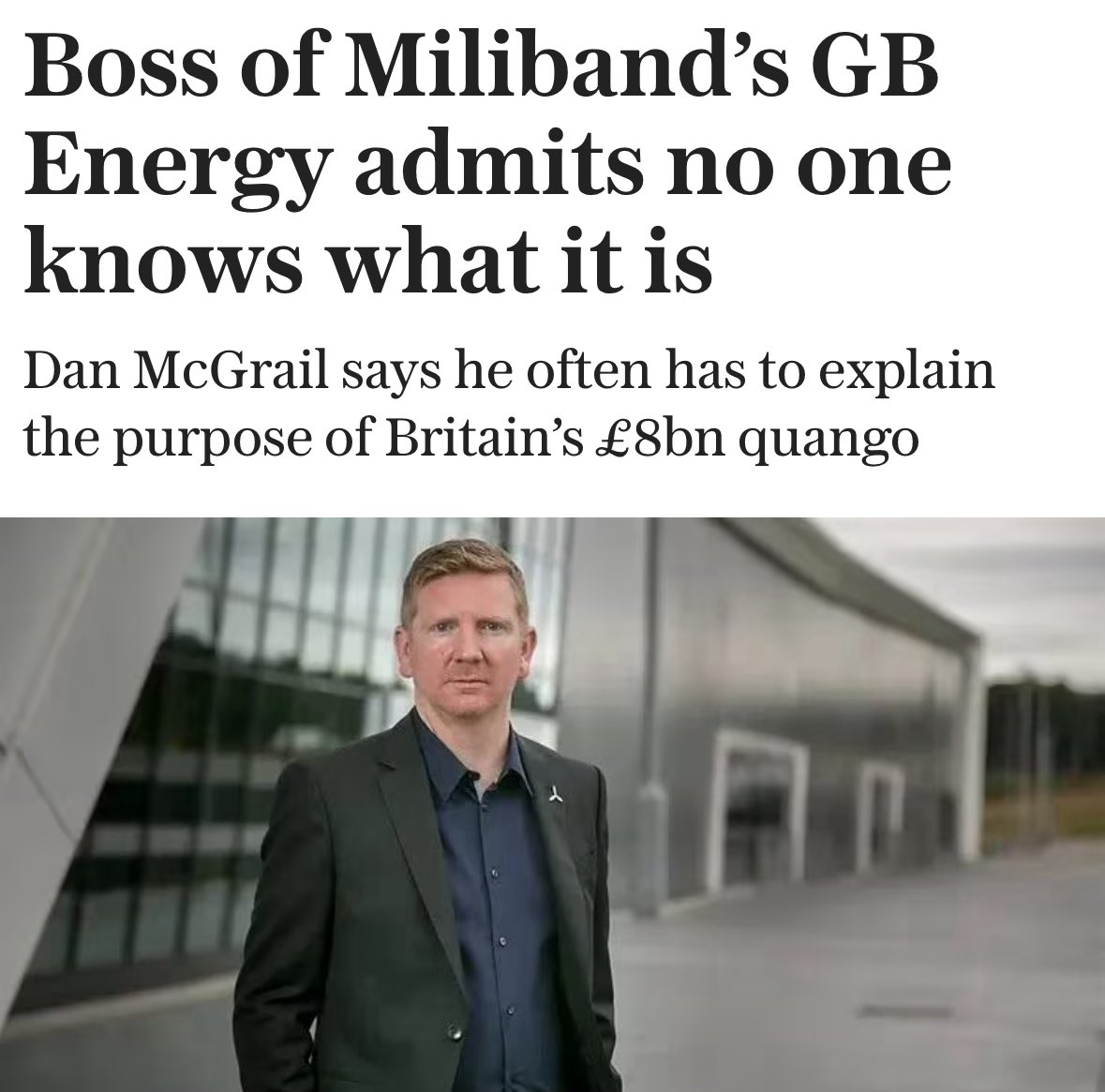 Great British Energy.

£8 billion of taxpayers’ money.

£350,000 salary for its Chief Executive.

And nobody has a clue what it’s meant to do. 

What a pointless boondoggle. It should be canned.