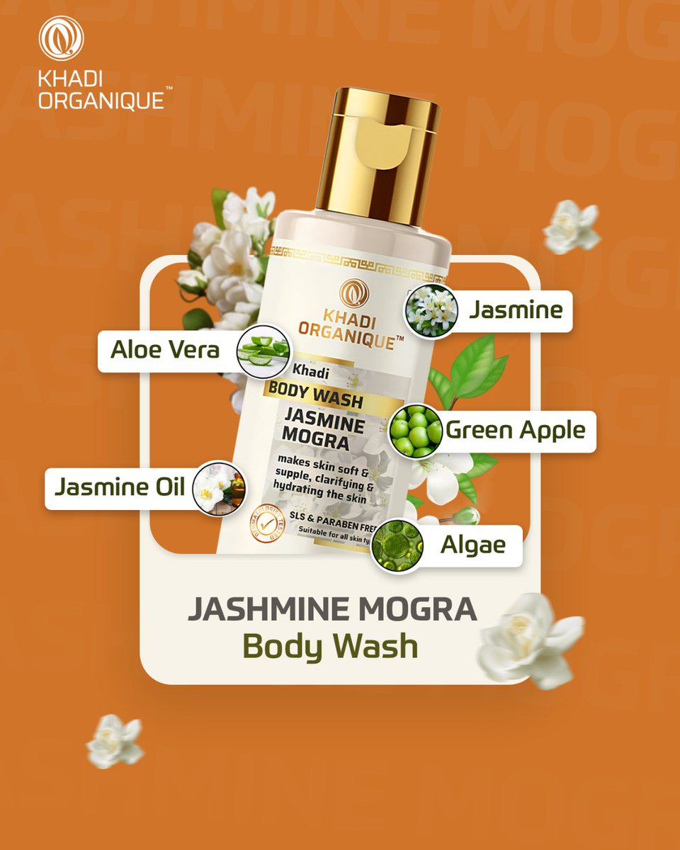 KOrganique's tweet photo. Refresh your senses with Khadi Organique Jasmine Mogra Body WashInfused with Jasmine, Aloe Vera, Green Apple, Algae &amp; Jasmine Oil, it deeply cleanses, hydrates &amp; leaves your skin soft, supple, and glowing.

🌐 Shop now: https://t.co/sKEPVjtwgF

#KhadiOrganique #JasmineMogra https://t.co/zhDkf4n3T0