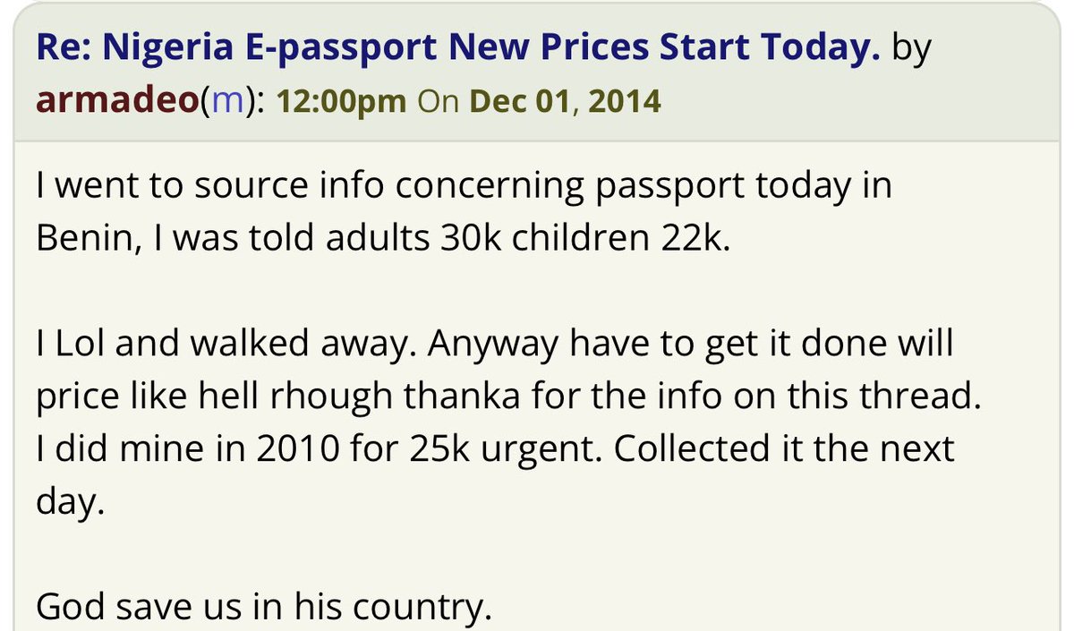 Glad you mentioned the wages the students parents earned over 10yrs ago.

Attached is the OFFICIAL price of a passport in 2014, as well as minimum wage of that same year. As you can clearly see, “minimum wage” couldn’t get you a passport back then. Infact it cost around 50k to