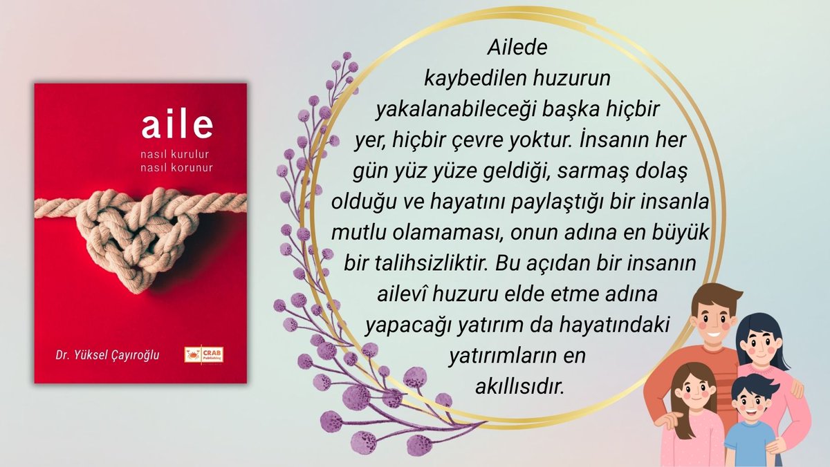 Crab Publishing (@crabpublishing) on Twitter photo AİLE Nasıl Kurulur, Nasıl Korunur
Dr. Yüksel Çayıroğlu / <a href="/yukselcayiroglu/">Yüksel Çayıroğlu</a>
Her şeyden önce eşler, niyetlerini sağlam tutmalı, bu konuda azimli, kararlı ve ümitli olmalıdırlar.
Satın almak için...
SMASHWORDS (ebook)▶️smashwords.com/books/view/184…
GOOGLE PLAY AİLE Nasıl Kurulur, Nasıl Korunur
Dr. Yüksel Çayıroğlu / <a href="/yukselcayiroglu/">Yüksel Çayıroğlu</a>
Her şeyden önce eşler, niyetlerini sağlam tutmalı, bu konuda azimli, kararlı ve ümitli olmalıdırlar.
Satın almak için...
SMASHWORDS (ebook)▶️smashwords.com/books/view/184…
GOOGLE PLAY