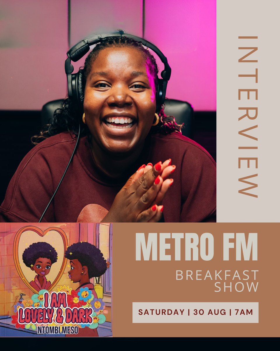 I’m so excited to be on the Breakfast Show with <a href="/METROFMSA/">METROFM SABC</a> tomorrow - Saturday, 30 August at 7 am. 

We’ll be talking about my book, I Am Lovely and Dark 🤎