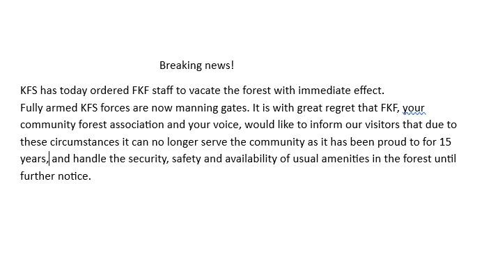 <a href="/KeForestService/">Kenya Forest Service</a> All other activities 'will continue as usual'??