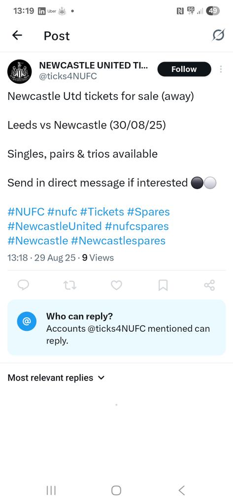 Gaz093's tweet photo. This account is a scammer ripped someone off i know. Reported to X with nothing done #NUFC https://t.co/f7LqU9UghU
