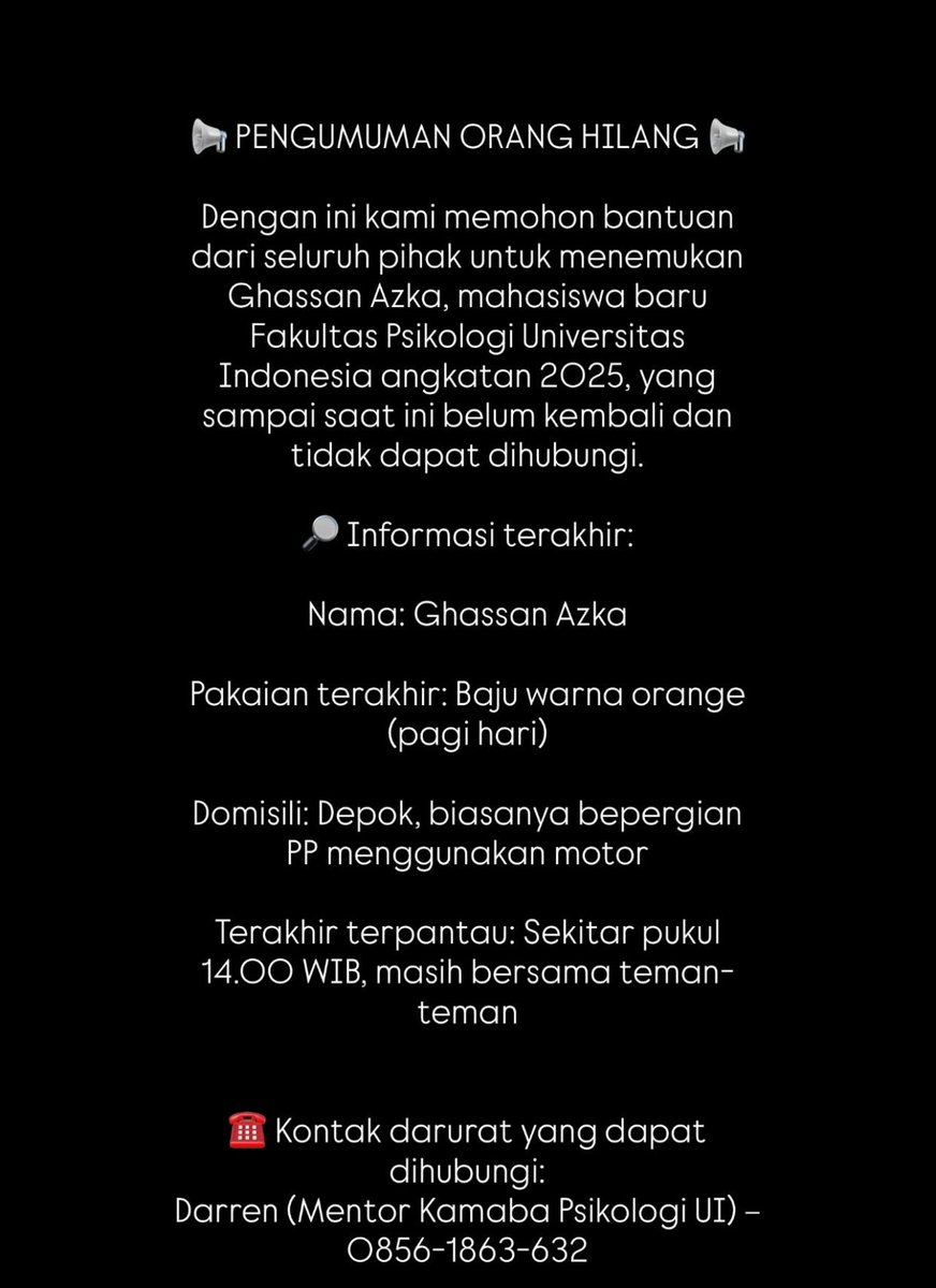 colognfe's tweet photo. Tolong gusy, ada maba hilang :< https://t.co/IKqsTBvQwP