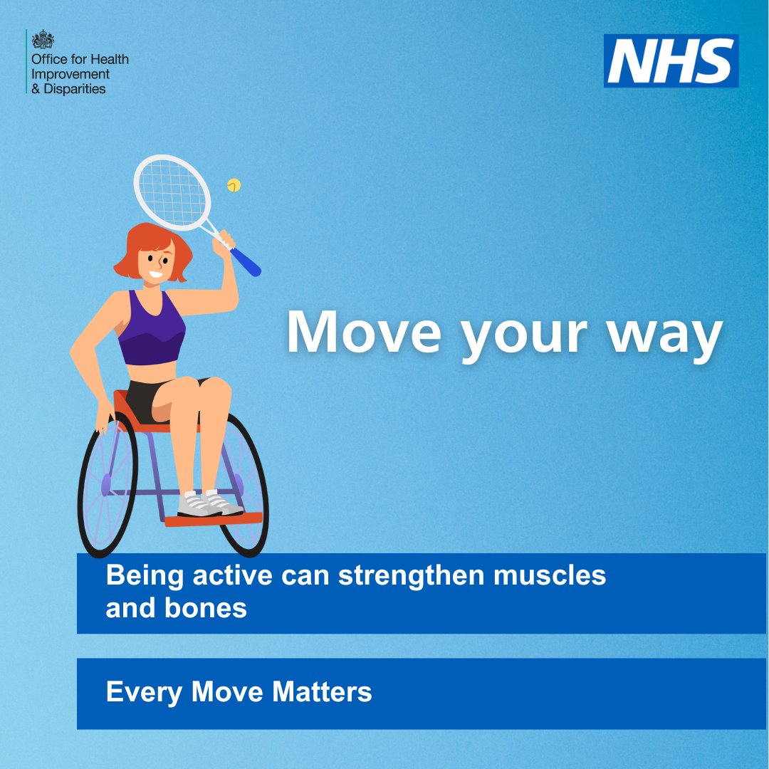 NHSSW's tweet image. Move your way, whether its seated exercises, stretching or rolling, adapt and thrive, boost confidence and energy, join the movement.

#InclusiveActivity #EveryMoveMatters #MoveYourWay