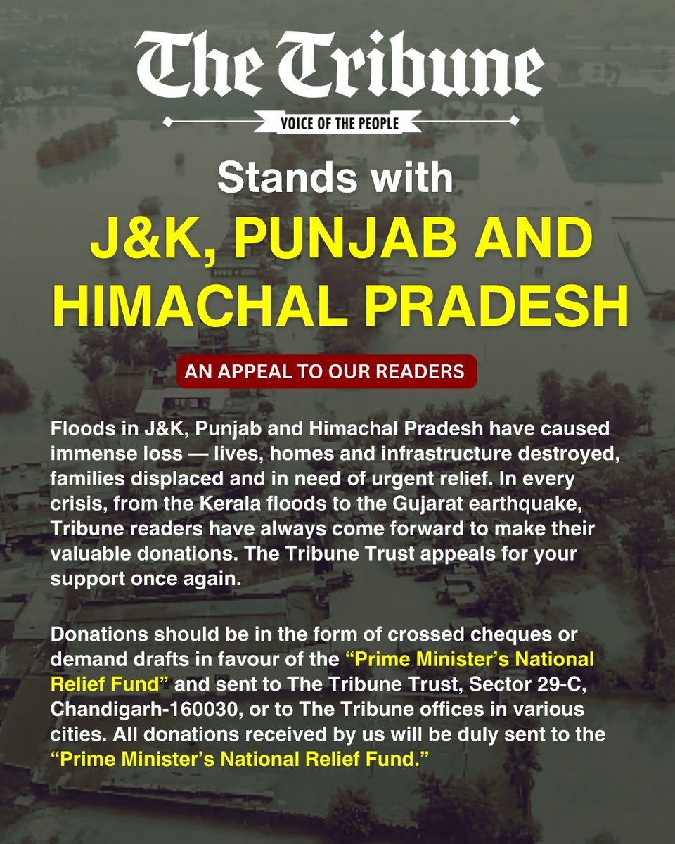 thetribunechd's tweet photo. The devastating floods that have ravaged J&K, Punjab and Himachal Pradesh in the past weeks have caused unprecedented destruction, sweeping away homes, crippling infrastructure, taking away lives, displacing families and leaving countless people in need for urgent relief and rehabilitation.

https://t.co/IpPW7MWINZ