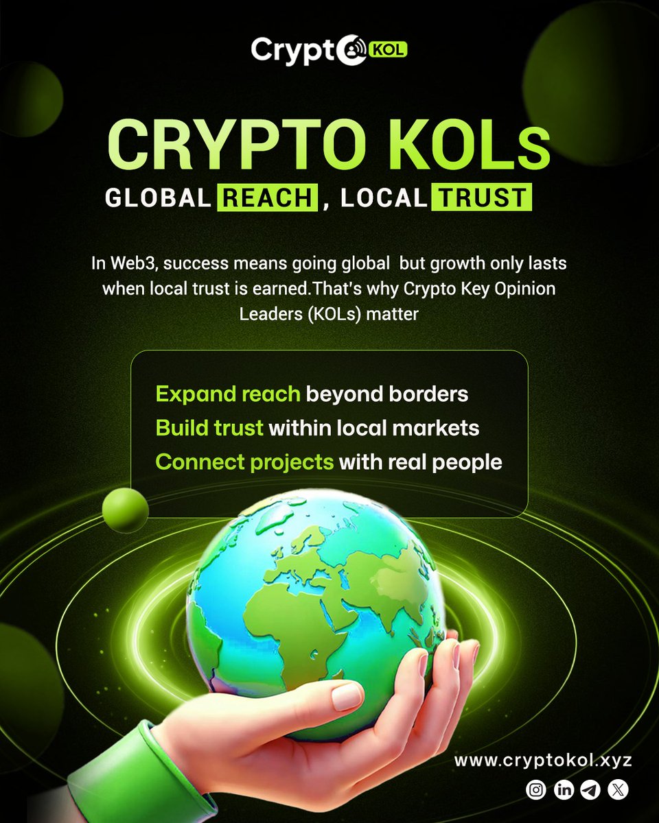 cryptokolz's tweet photo. 🌍Crypto KOLs: Global Reach, Local Trust
 KOLs matter they expand reach, build credibility, and connect projects with real people.

Explore website - https://t.co/SSeUDhh9Za 

#CryptoKOL #Web3Growth #GlobalCrypto #CryptoCommunity #KOLStrategy #Web3Trust #CryptoInfluencers#Crypto https://t.co/JaHqPKUi9J