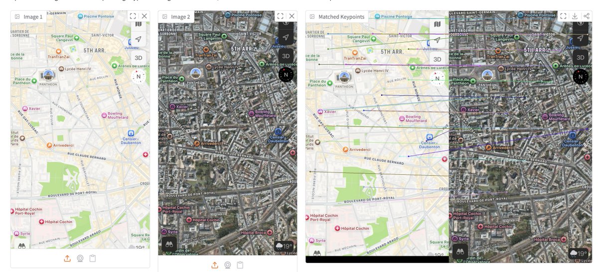 mervenoyann's tweet image. you can use DINOv3 for keypoint matching 😏

I got asked a lot so I built an app where you can try multiple DINOv3 models for matching features between images 🦖

for instance here&apos;s DINOv3 matching street view vs map ⤵️