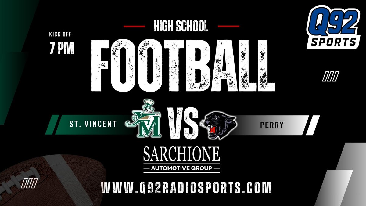 Q92Sports's tweet photo. Tonight at 7pm streaming (audio only) for Free at https://t.co/etcZADiWxp and the @Q92 YouTube Channel.
@STVMAthletics vs. @PerryFootball_ 
@KellerOnQ92 &amp; @coachhall330 have the call. #Q92sports https://t.co/SidVzIiWE7