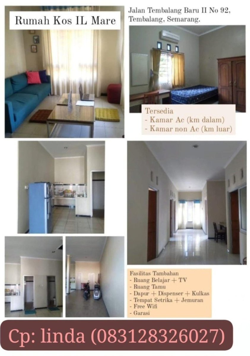 Lindanisa7's tweet photo. HALLO KAK AKU ADA INFO KOS!!
5 mnt ke poltekkes, 2 mnt ke undip, 1 mnt ke polines, cuma available 2 kamar ajaa, 1 ac dan 1 non ac, bisa ditempatin mulai bulan september. buat fasilitasnya aku cantumin di foto yaa https://t.co/ZCxF8gMiCZ