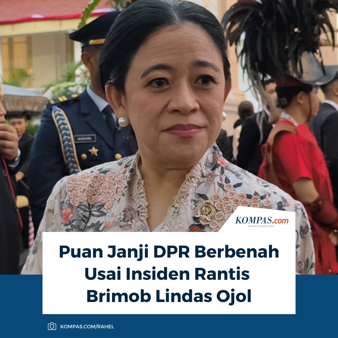kompascom's tweet photo. "DPR RI akan terus berbenah dalam mendengar aspirasi rakyat," ujar Ketua DPR Puan Maharani.

"Atas nama seluruh anggota dan pimpinan DPR RI, kami meminta maaf apabila belum sepenuhnya dapat menjalankan tugas kami sebagai wakil rakyat," kata Puan.

Baca di sini: https://t.co/VIh4bDmBQL

/ #Demo #DPR #PuanMaharani